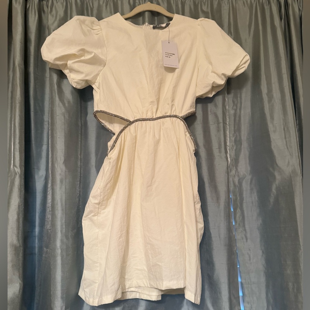 White Cutout Dress with Silver Accents